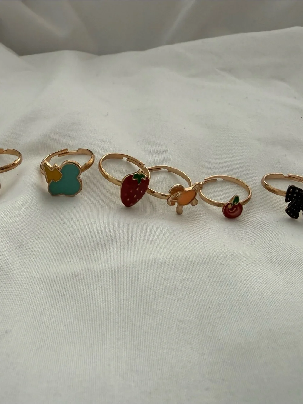 Kids Gold-Tone Enamel Fruit, animal  & Flower Ring Set - Red & Teal